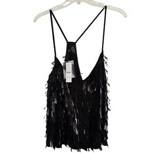 NWT J. Crew Black Sequin Fringe Tank Top
